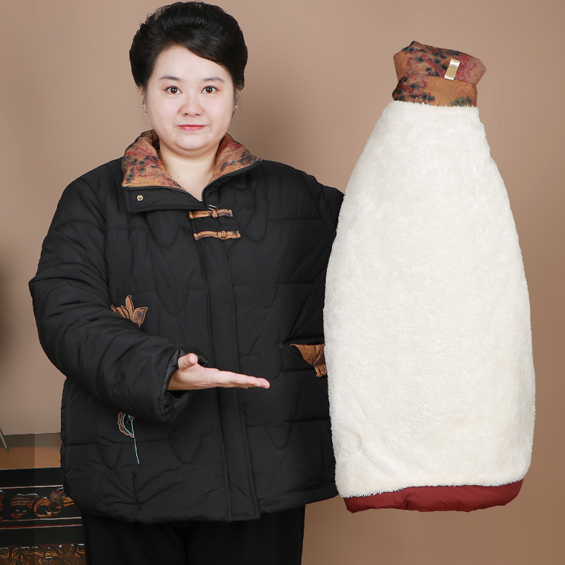 胖妈妈棉服刺绣加肥加大码中老年厚外套2024新款女奶奶民族风棉袄
