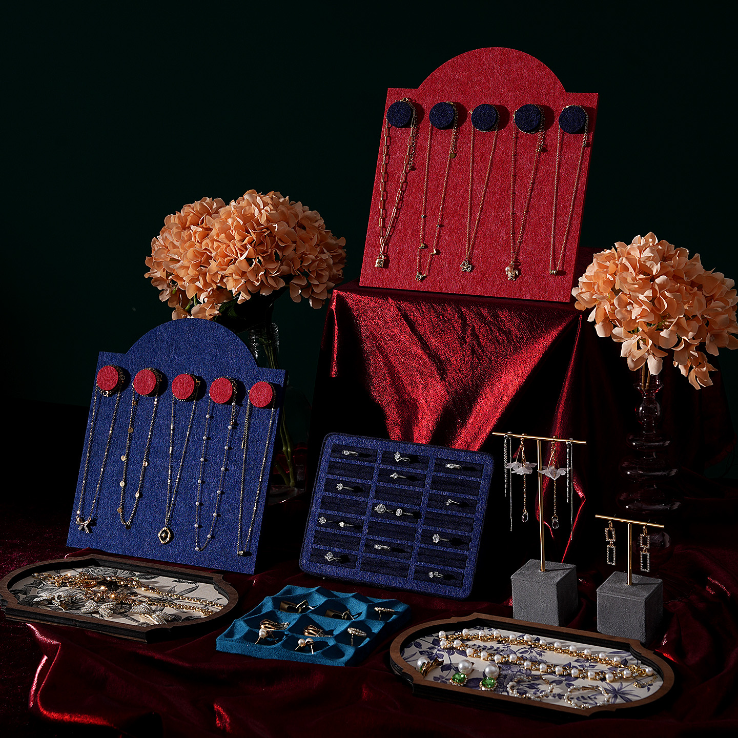 首饰展示架毛毡波点项链收纳架耳环架戒指盘饰品珠宝陈列拍摄道具