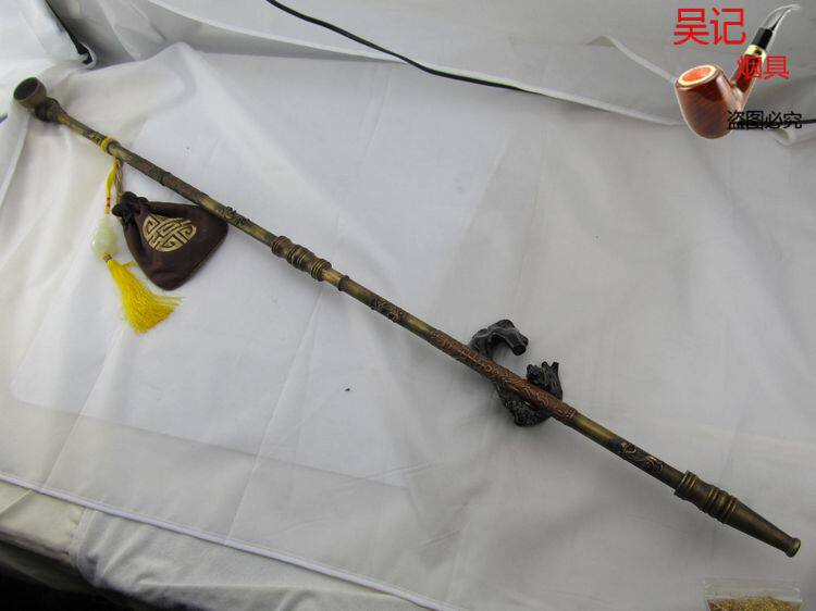 旱烟袋老式旱烟斗特大号黄铜烟锅烟杆烟嘴 紫铜镶嵌雄鹰龙头烟锅
