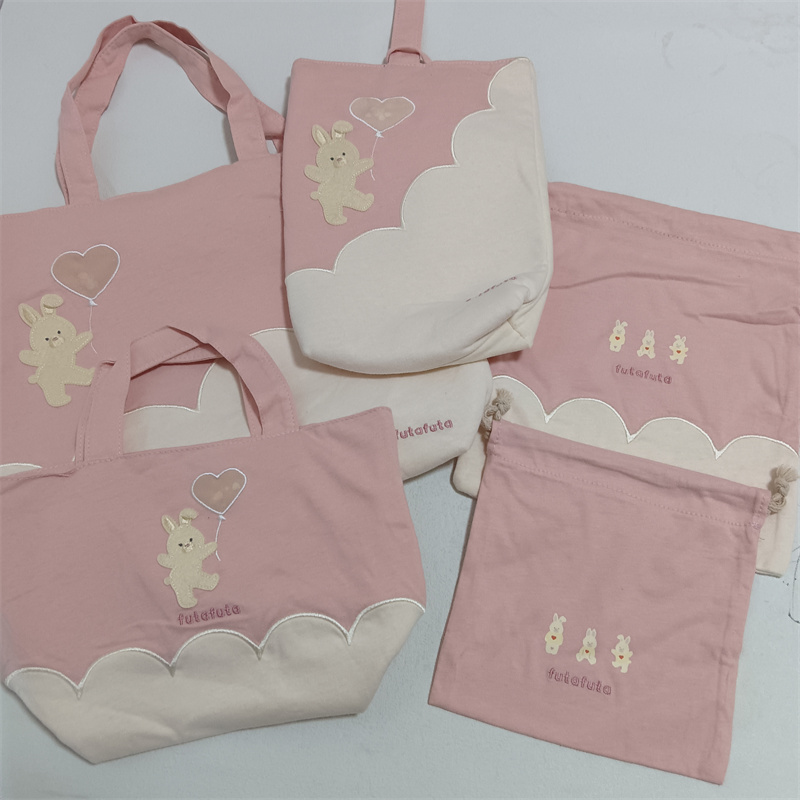 手提包束口袋甜美小兔子刺绣