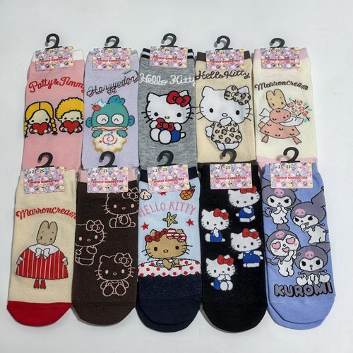 日单 可爱卡通三丽家HelloKitty茉莉兔丑鱼成人袜子短袜