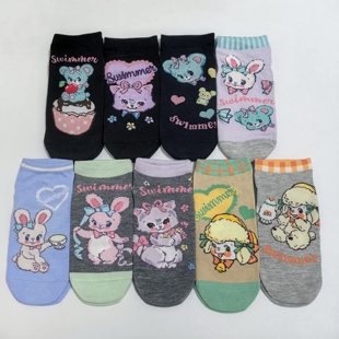 日单 可爱卡通小熊兔子swimmer 复古中古昭和风 成人袜子 短袜