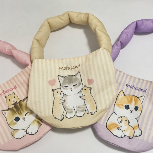日单 可爱卡通mofusand猫咪 帆布厚实手拎包 单肩包收纳包