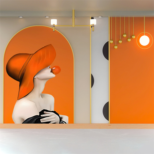 高级感奢侈品直播间背景墙爱马橙色仕主播背景布高端品牌鞋包服装