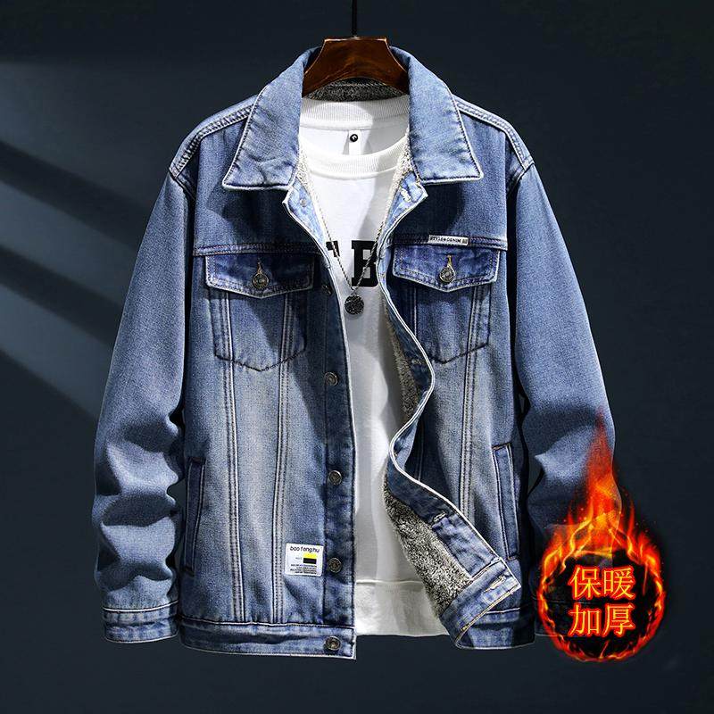 冬季新款牛仔外套男加绒加厚痞帅夹克复古大码羊羔绒牛仔褂子棉服