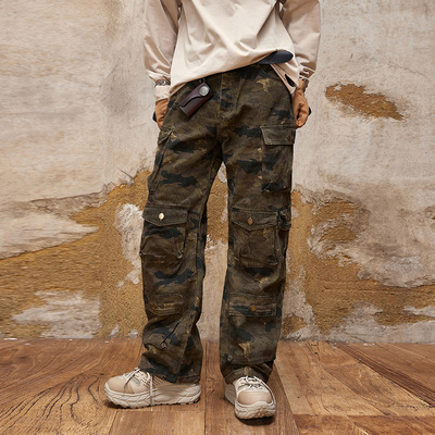 春秋季长裤迷彩机车牛仔裤