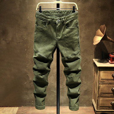 春秋季拉链拼接工装牛仔长裤