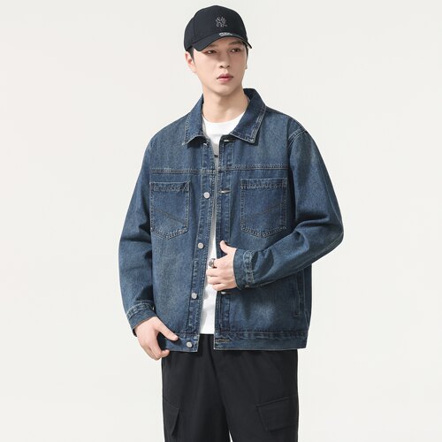 复古工装多口袋宽松牛仔外套男