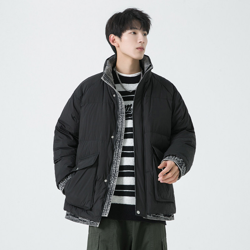 工装立领加厚常规牛仔拼接羽绒服