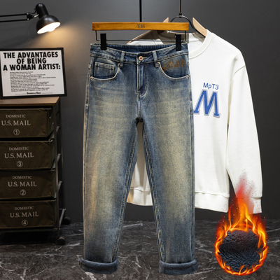 美式高端加绒加厚复古牛仔裤