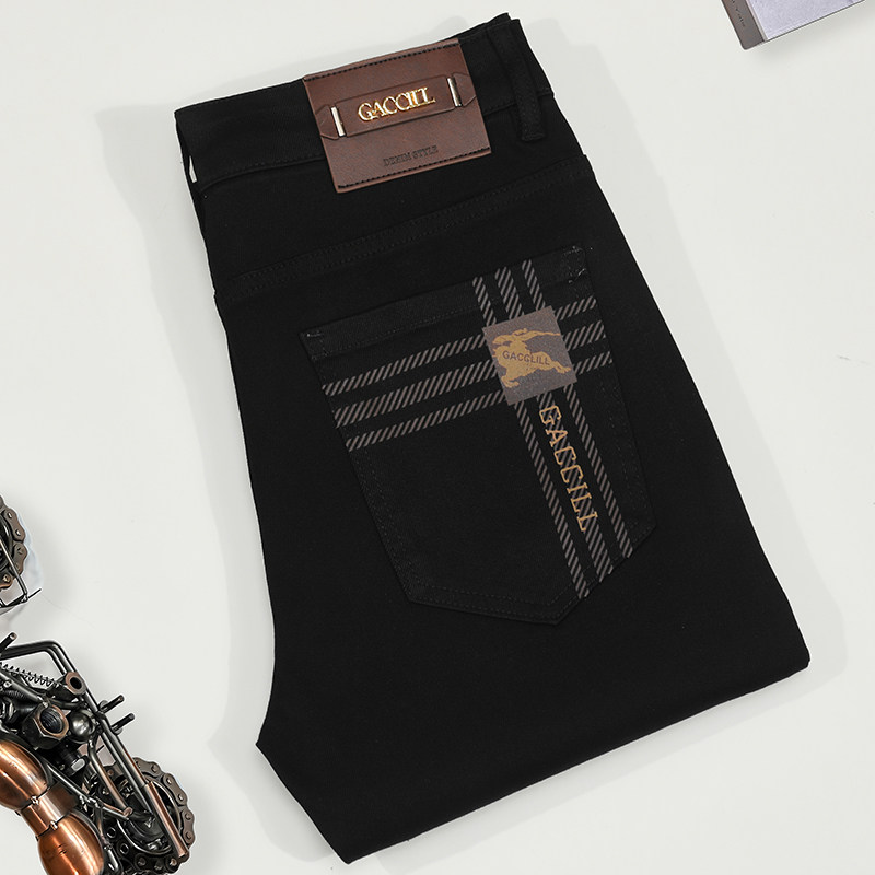 高端潮牌三防黑色刺绣牛仔裤男款秋冬季修身小脚裤弹力舒适长裤子