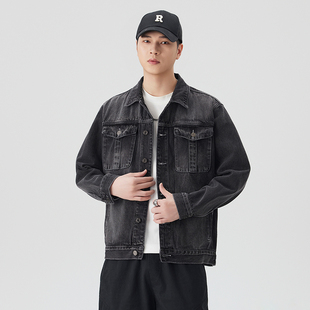 高端美式复古牛仔外套男款潮牌春季宽松工装翻领休闲百搭夹克上衣