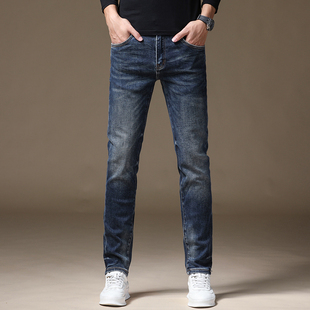 高端潮牌复古水洗牛仔裤男款春秋季修身小直筒休闲百搭做旧长裤子