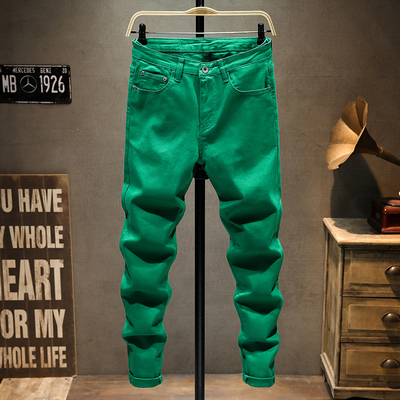 春秋季拉链刺绣修身小脚牛仔长裤