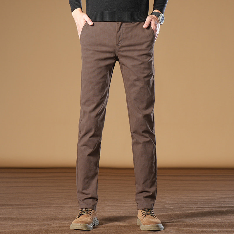 高端休闲裤男秋冬季弹力修身直筒商务西裤潮流时尚百搭纯棉长裤子