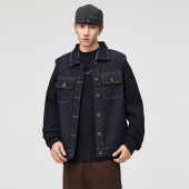 高端日系复古纯色翻领牛仔马甲男春秋季 坎肩外套潮牌 宽松休闲无袖