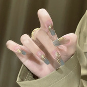 倒映月光穿戴甲蓝色碎金爆闪穿戴美甲亮片可拆卸指甲片穿戴甲314