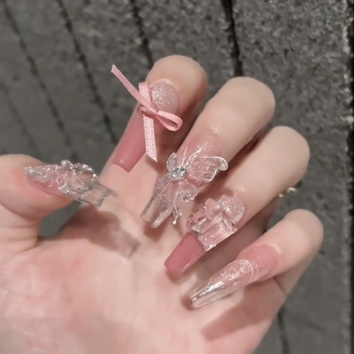 冰糖大钻飘带蝴蝶结甜美穿戴甲