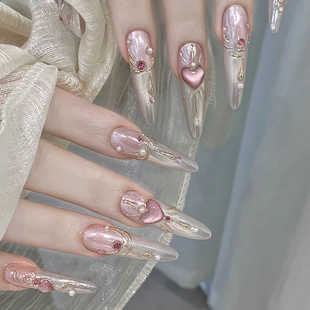 水冰月穿戴甲甜美可爱猫眼复古巴洛克穿戴美甲可拆卸手工美甲420