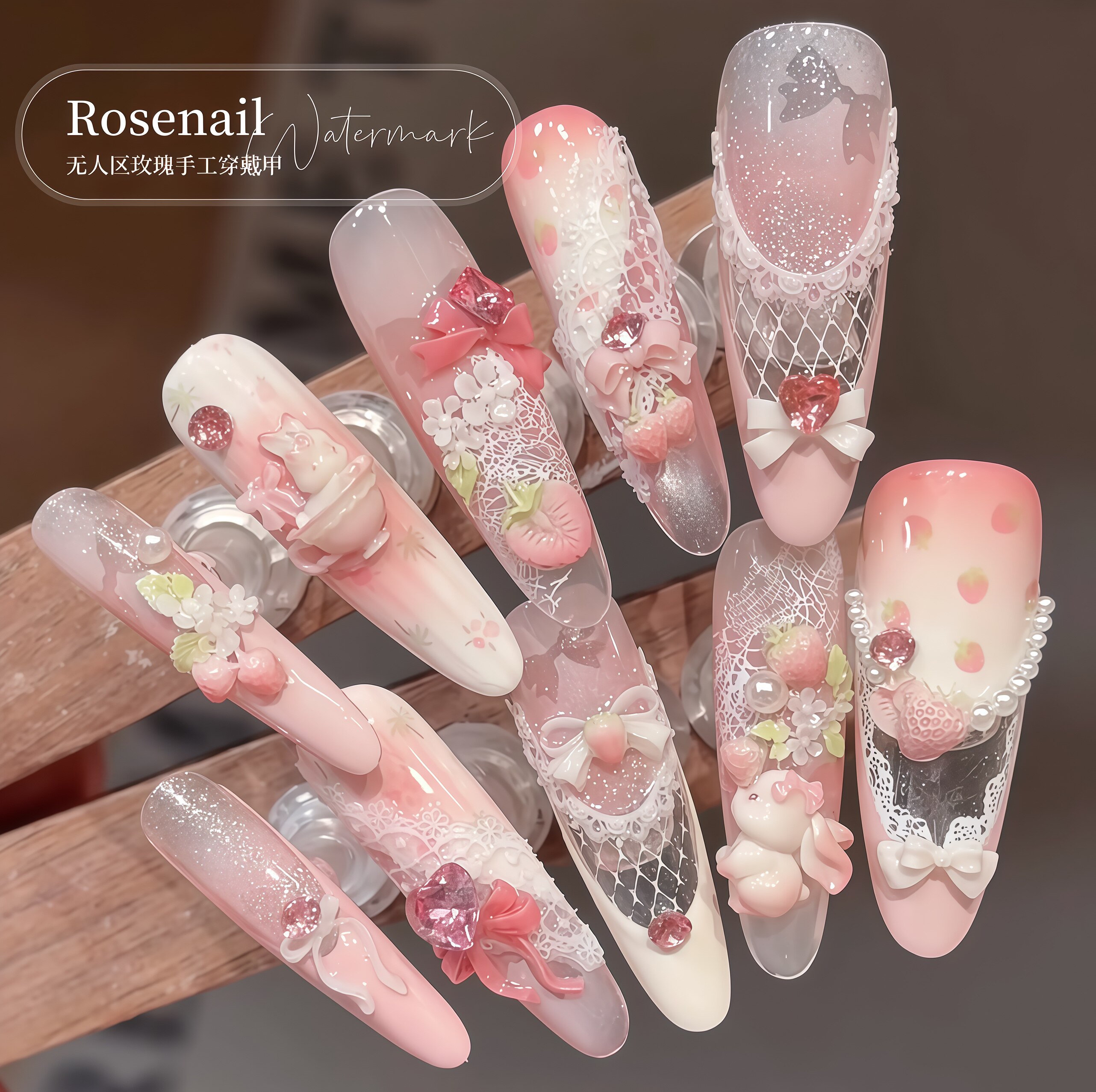 草莓花园可爱少女心穿戴甲立体饰品纯手工美甲贴片假指甲可拆卸