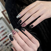鬼马少女美甲甜辣穿戴美甲黑粉加钻可拆卸手工假指甲穿戴甲234