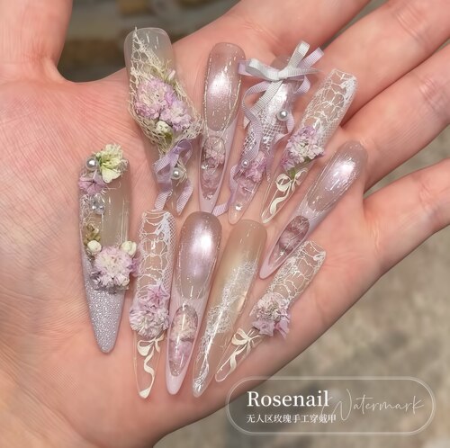 柔紫花笺干花高级感小穿戴甲