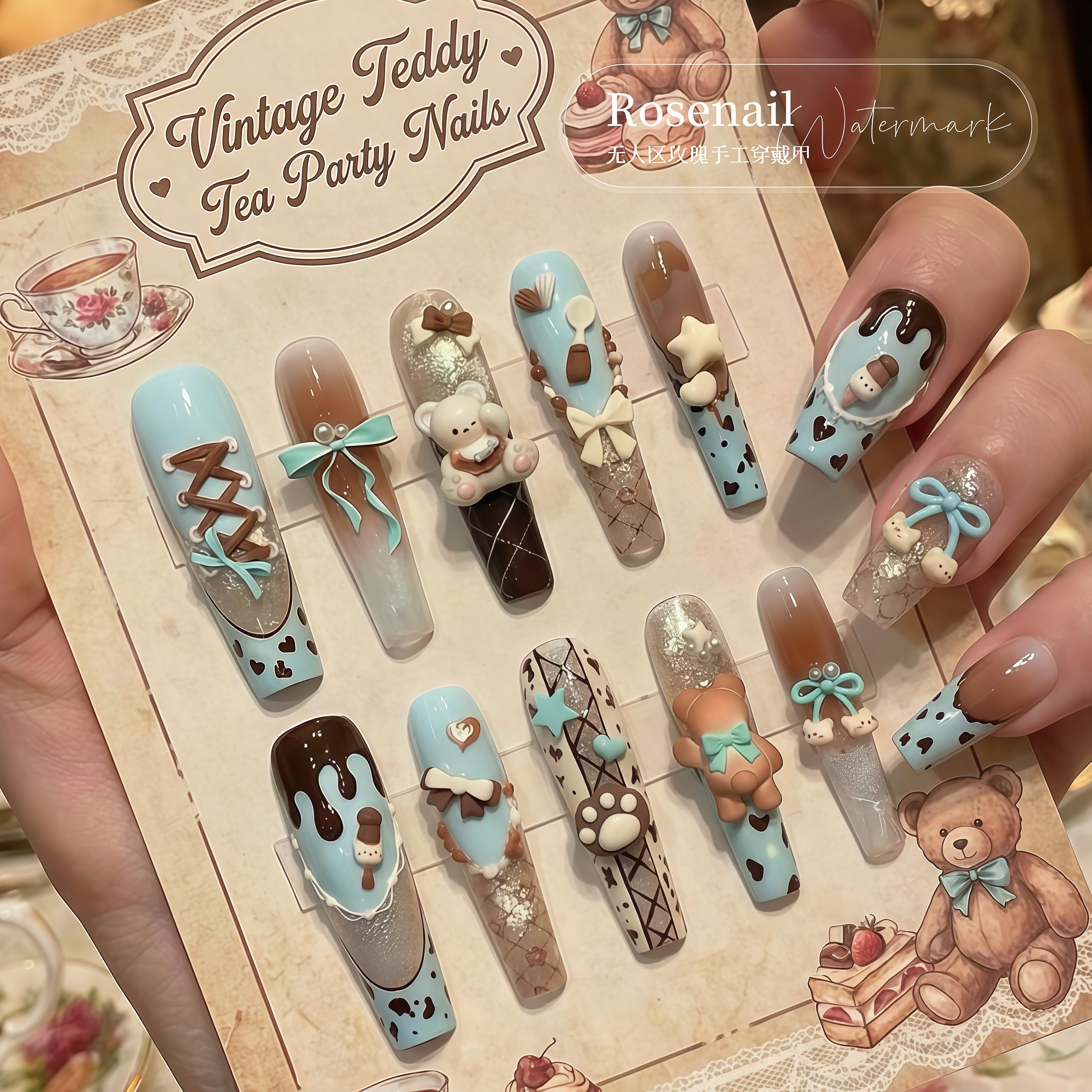 薄荷巧克力甜品主题穿戴甲立体少女手绘美甲贴片可拆卸假指甲526,彩妆/香水/美妆工具,穿戴甲/甲片,淘宝优惠券,粉丝福利购,淘宝优惠卷