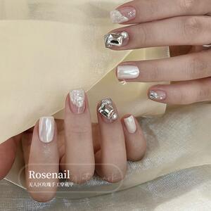 琥珀未眠穿戴甲法式少女感短款穿戴美甲纯手工假指甲贴片美甲