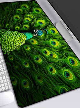 孔雀鼠标垫Peafowl动物界可爱清晰ins风格防滑锁边超大办公键盘垫