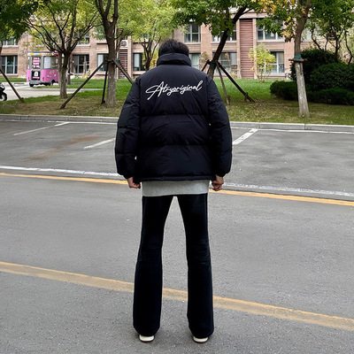 美式高街短款羽绒服男款冬季字母印花立领面包服加厚保暖情侣外套