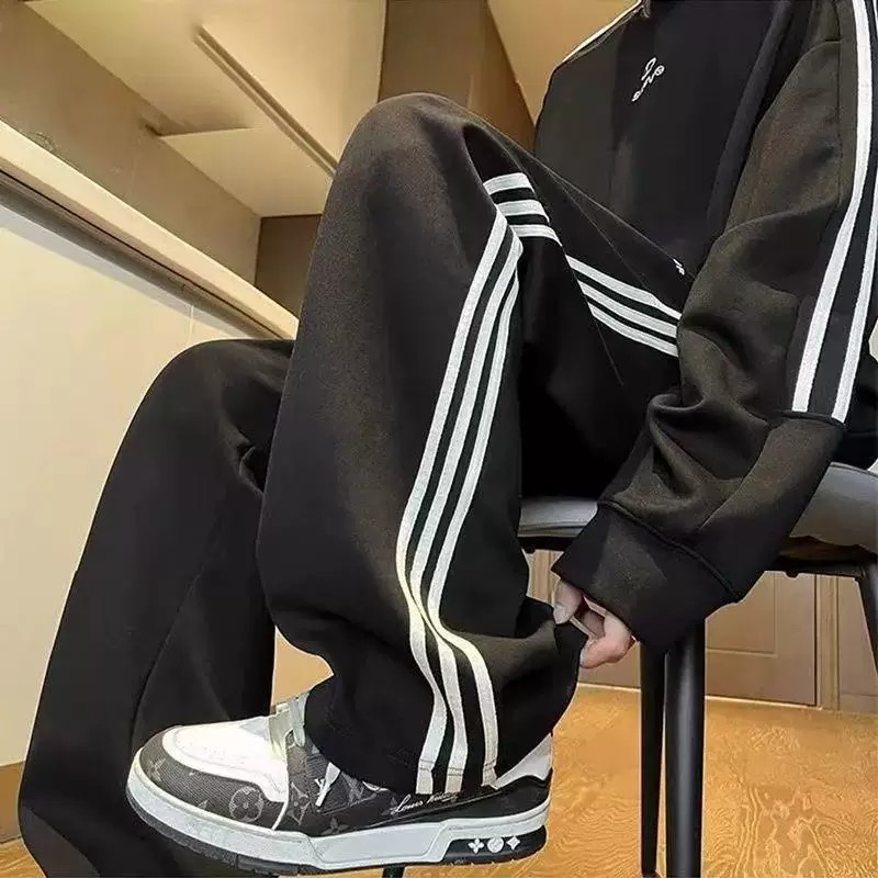 美式三条杠卫裤男款夏季薄款高个子加长裤子条纹青少年校服运动裤图片
