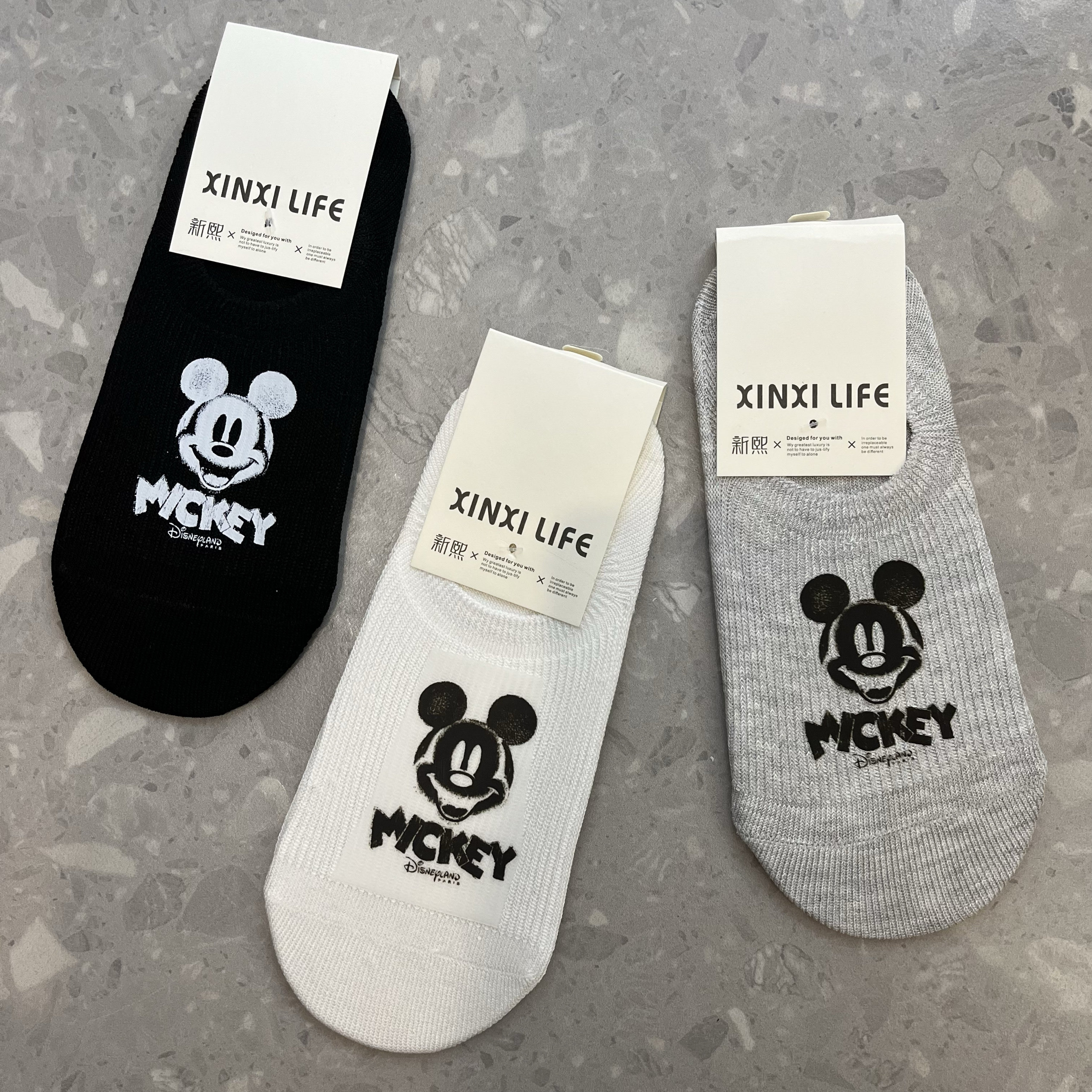 【2双包邮】春夏薄款烫印卡通米奇女船袜百搭不掉跟隐形浅口袜子