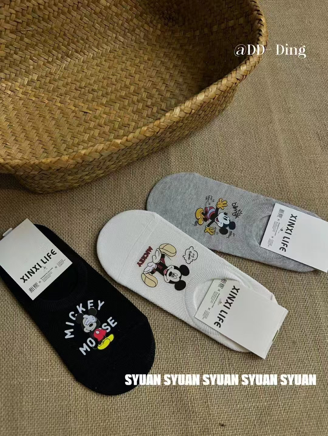 【2双包邮】春夏薄款韩版卡通米奇烫印女船袜ins简约百搭浅口袜子