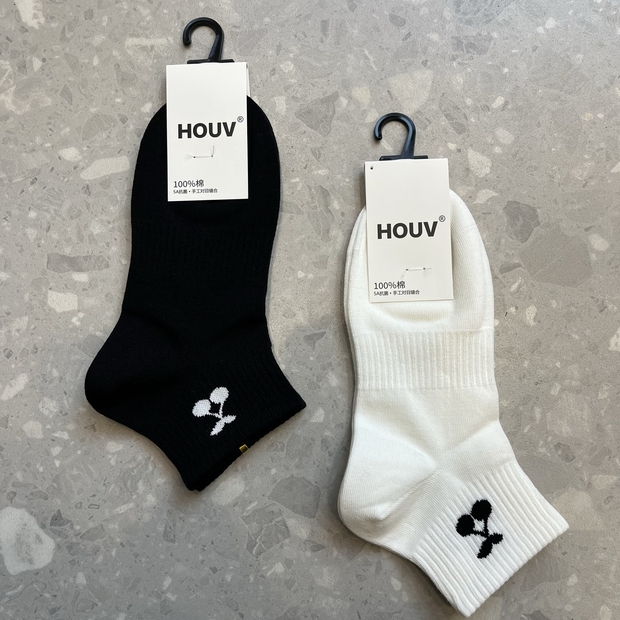 【2组包邮】春夏薄款学院风黑白系袜子HOUV简约百搭透气休闲短袜