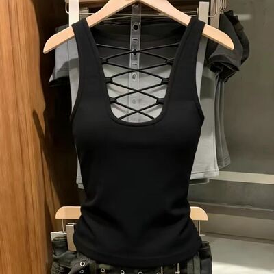 2026新款纯欲风辣妹交叉吊带背心女带胸垫外穿美背裹胸打底上衣女