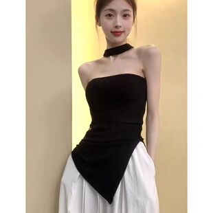 黑色辣妹吊带外穿背心夏季新款性感不规则无袖修身抹胸显瘦上衣