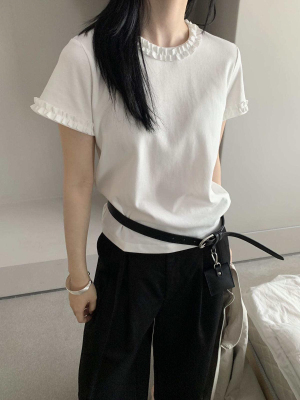 2025新款花边圆领T恤女夏百搭显瘦时髦韩系短袖上衣