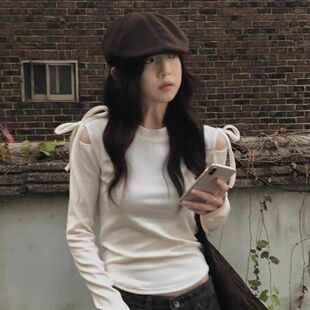 美式复古初秋上衣高级感女秋冬新款长袖打底衫超好看修身内搭t恤