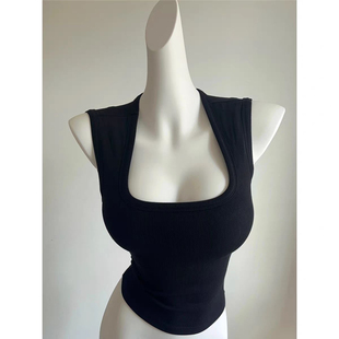 专治斜方肌!自带胸垫打底神器 辣妹纯欲U领螺纹外穿背心上衣女夏