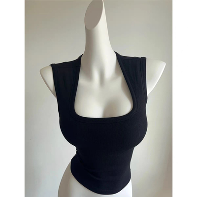 专治斜方肌!自带胸垫打底神器 辣妹纯欲U领螺纹外穿背心上衣女夏