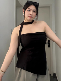 大码辣妹黑色抹胸吊带背心女夏季遮副乳胖mm收腰显瘦无袖外穿上衣