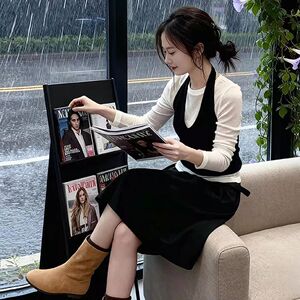 巨好看的早秋挂脖马甲叠穿长袖T恤女2025年秋季新款小个子穿搭
