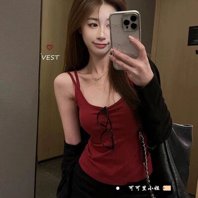 可可里小姐高级感双肩带小吊带上衣女夏季打底短款美背背心外穿潮