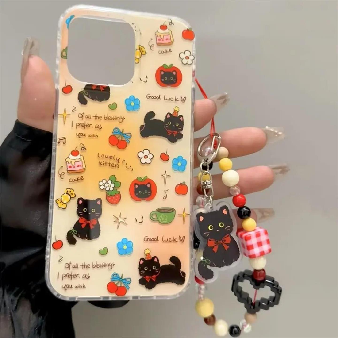 韩国BORA│idm大孔黑猫咪适用苹果17/15Promax手机壳iPhone带挂件