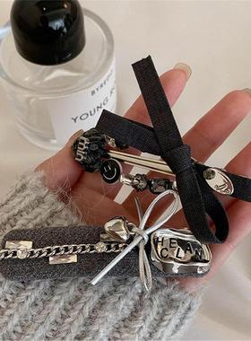 韩国BORA│灰色西装面料蝴蝶结发夹百搭抓夹鲨鱼夹侧边刘海夹发饰