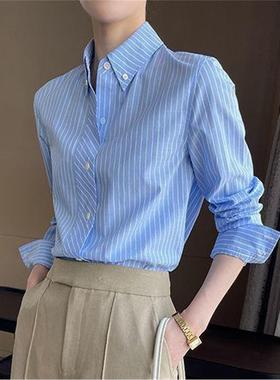 韩国BORA│蓝色条纹衬衫女长袖2026春秋新款法式复古洋气衬衣高级