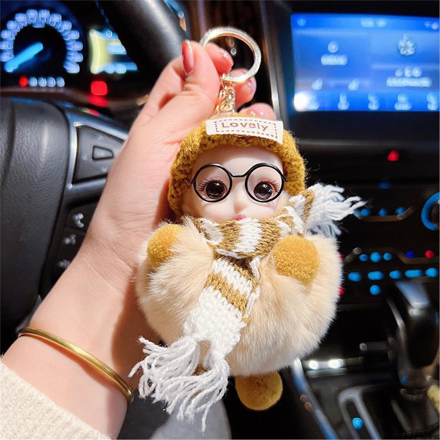 韩国BORA│獭兔毛围巾娃娃钥匙扣挂饰大眼睛公仔包包挂件钥匙链