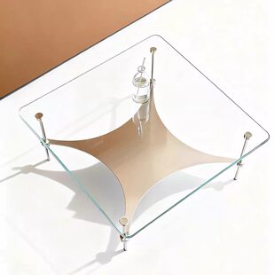 原创玻璃茶几设计师款不锈钢异形玻璃桌正方形北欧复古侘寂风中古