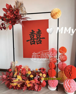 婚庆铁艺屏风订婚吾家有喜方形门架迎宾水牌几何路引婚礼花架摆件