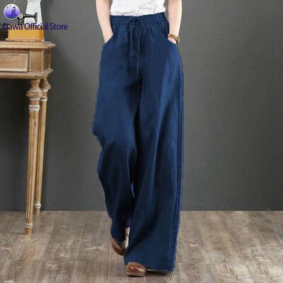 棉麻女宽松阔腿裤高腰拖地裤